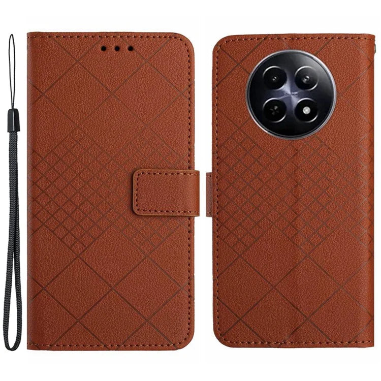 HT06 For Realme 12 Leather Case Rhombus Litchi Texture Wallet Cell Phone Protector