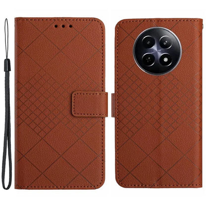 HT06 For Realme 12 Leather Case Rhombus Litchi Texture Wallet Cell Phone Protector