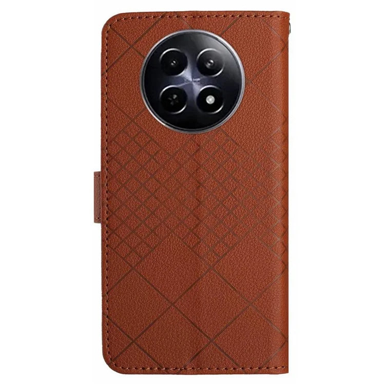HT06 For Realme 12 Leather Case Rhombus Litchi Texture Wallet Cell Phone Protector
