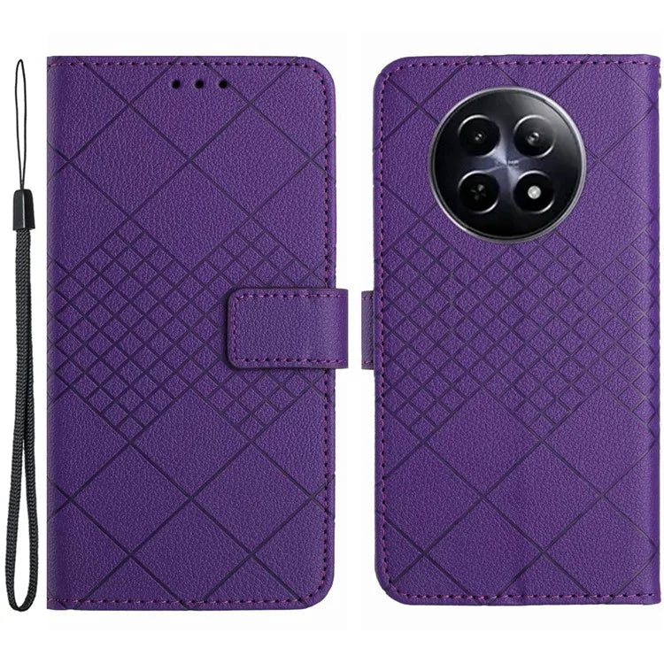 HT06 For Realme 12 Leather Case Rhombus Litchi Texture Wallet Cell Phone Protector