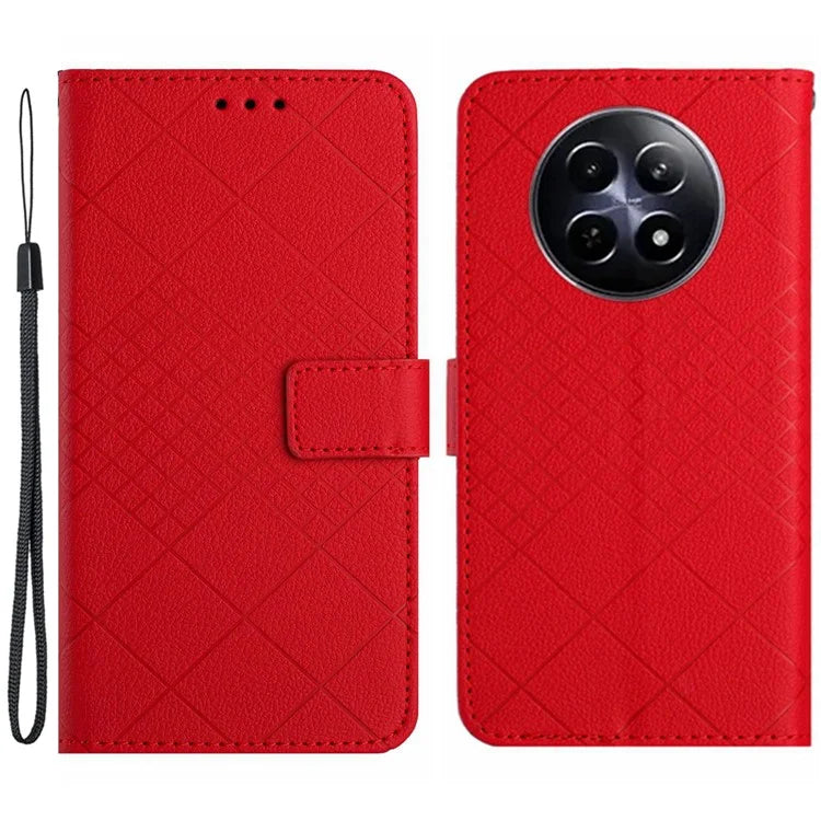 HT06 For Realme 12 Leather Case Rhombus Litchi Texture Wallet Cell Phone Protector