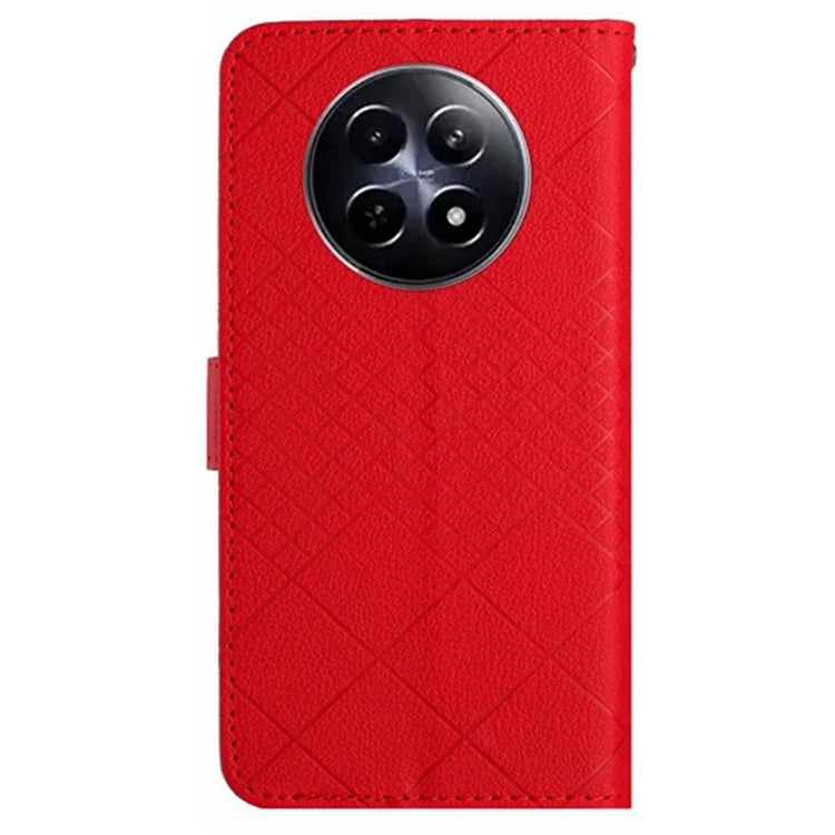 HT06 For Realme 12 Leather Case Rhombus Litchi Texture Wallet Cell Phone Protector