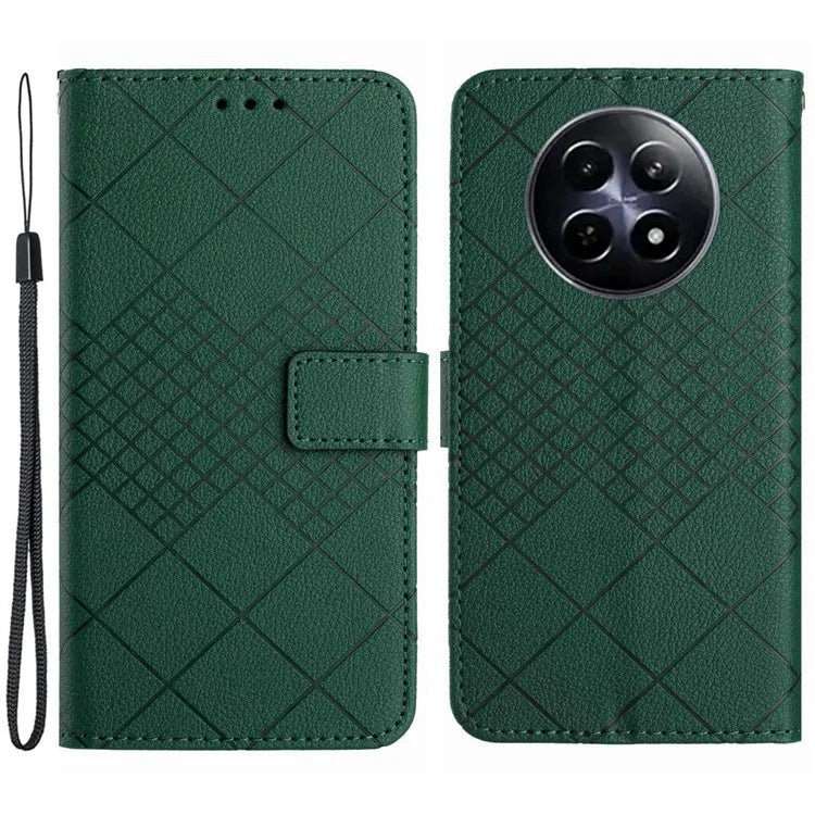 HT06 For Realme 12 Leather Case Rhombus Litchi Texture Wallet Cell Phone Protector