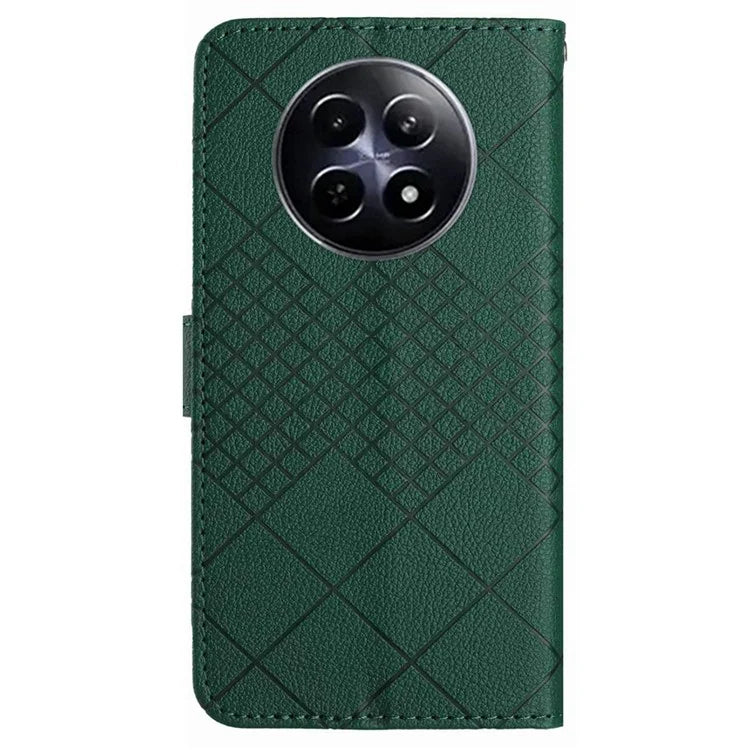HT06 For Realme 12 Leather Case Rhombus Litchi Texture Wallet Cell Phone Protector
