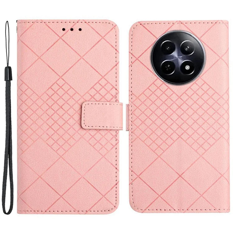 HT06 For Realme 12 Leather Case Rhombus Litchi Texture Wallet Cell Phone Protector