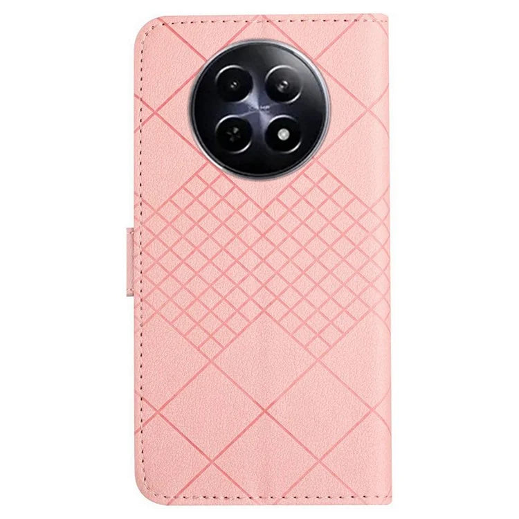 HT06 For Realme 12 Leather Case Rhombus Litchi Texture Wallet Cell Phone Protector