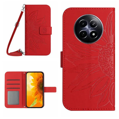 HT04 For Realme 12 Case Leather Phone Cover Protective Cover with Shoulder Strap Sunflower Pattern