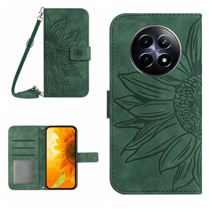 HT04 For Realme 12 Case Leather Phone Cover Protective Cover with Shoulder Strap Sunflower Pattern
