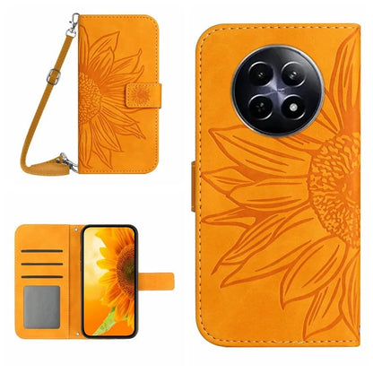 HT04 For Realme 12 Case Leather Phone Cover Protective Cover with Shoulder Strap Sunflower Pattern