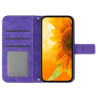 HT04 For Realme 12 Case Leather Phone Cover Protective Cover with Shoulder Strap Sunflower Pattern