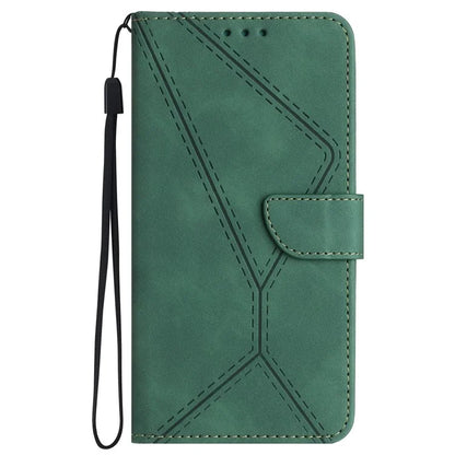 HT05 For Realme 12 Cover Phone Case PU Leather Stand Wallet Case Lines Imprinted