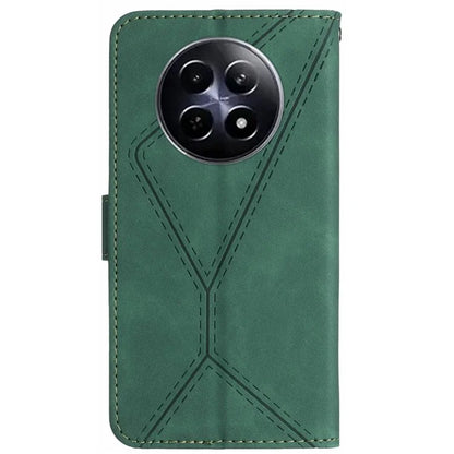 HT05 For Realme 12 Cover Phone Case PU Leather Stand Wallet Case Lines Imprinted