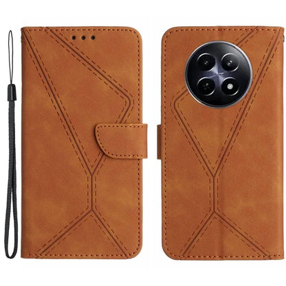 HT05 For Realme 12 Cover Phone Case PU Leather Stand Wallet Case Lines Imprinted