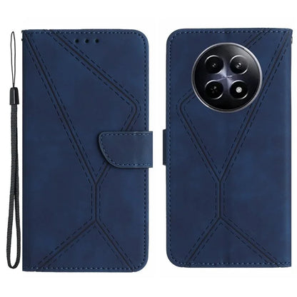 HT05 For Realme 12 Cover Phone Case PU Leather Stand Wallet Case Lines Imprinted