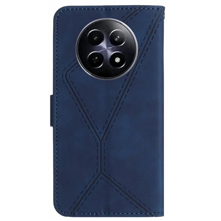 HT05 For Realme 12 Cover Phone Case PU Leather Stand Wallet Case Lines Imprinted