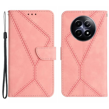 HT05 For Realme 12 Cover Phone Case PU Leather Stand Wallet Case Lines Imprinted