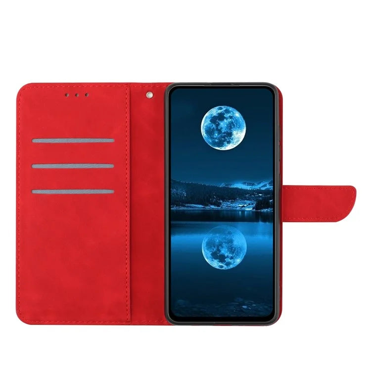 HT05 For Realme 12 Cover Phone Case PU Leather Stand Wallet Case Lines Imprinted
