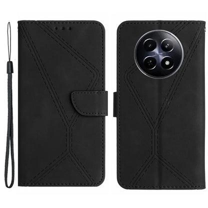 HT05 For Realme 12 Cover Phone Case PU Leather Stand Wallet Case Lines Imprinted
