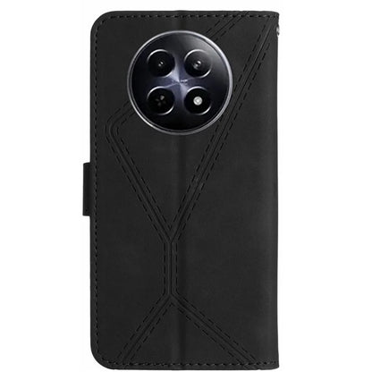 HT05 For Realme 12 Cover Phone Case PU Leather Stand Wallet Case Lines Imprinted