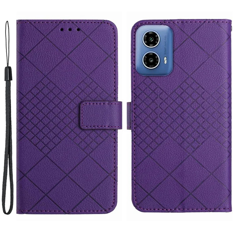 HT06 For Motorola Moto G Stylus 5G (2024) PU Leather Case Wallet Rhombus Flip Phone Cover