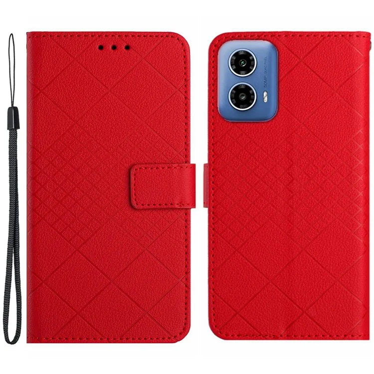 HT06 For Motorola Moto G Stylus 5G (2024) PU Leather Case Wallet Rhombus Flip Phone Cover