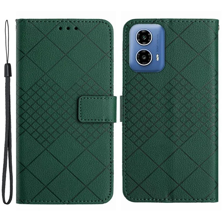 HT06 For Motorola Moto G Stylus 5G (2024) PU Leather Case Wallet Rhombus Flip Phone Cover