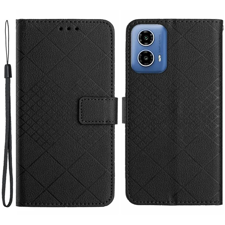 HT06 For Motorola Moto G Stylus 5G (2024) PU Leather Case Wallet Rhombus Flip Phone Cover