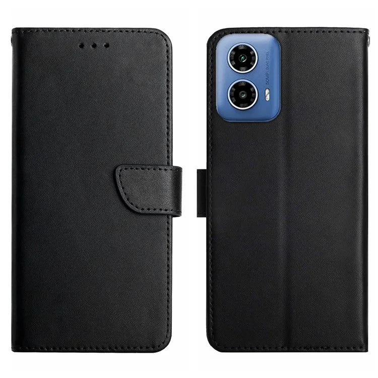 HT02 For Motorola Moto G Stylus 5G (2024) Phone Cover Genuine Cow Leather Stand Phone Case