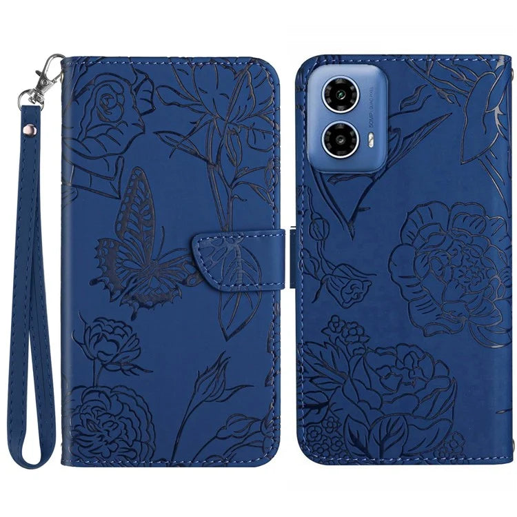 HT03 For Motorola Moto G Stylus 5G (2024) Case Leather Card Slots Smart Phone Cover with Hand Strap