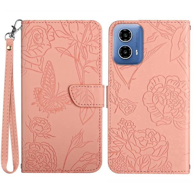 HT03 For Motorola Moto G Stylus 5G (2024) Case Leather Card Slots Smart Phone Cover with Hand Strap