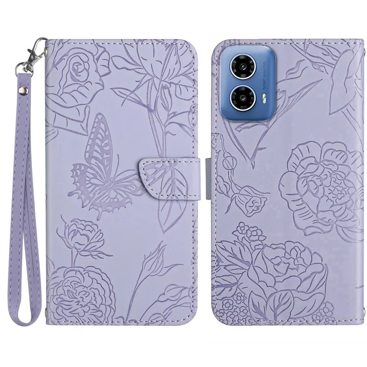 HT03 For Motorola Moto G Stylus 5G (2024) Case Leather Card Slots Smart Phone Cover with Hand Strap