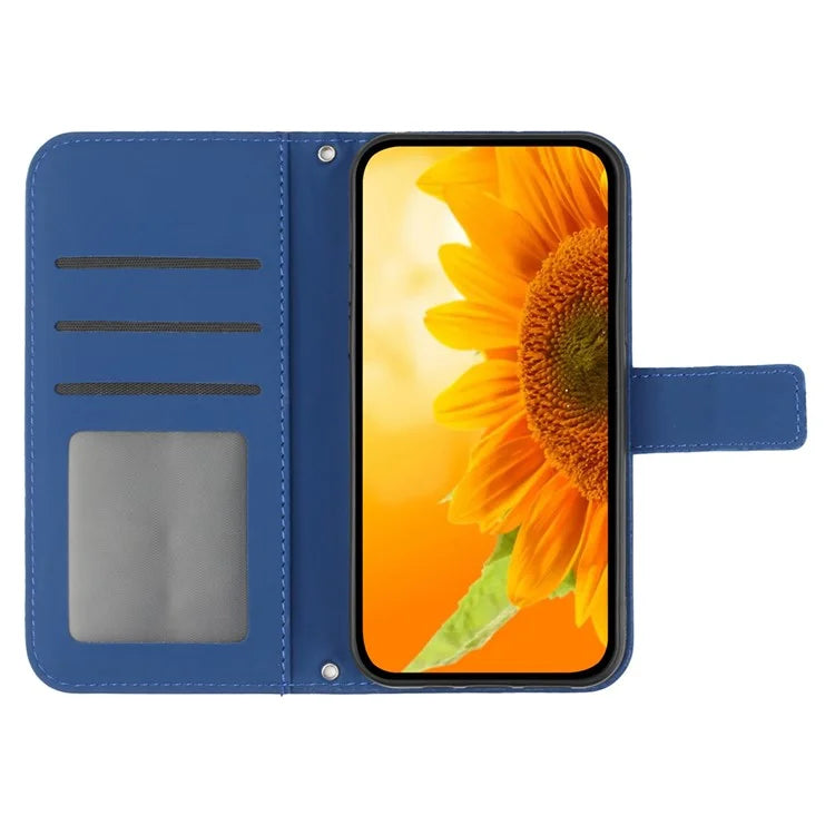 HT04 For Motorola Moto G Stylus 5G (2024) Leather Case Sunflower Pattern Phone Cover with Hand Strap