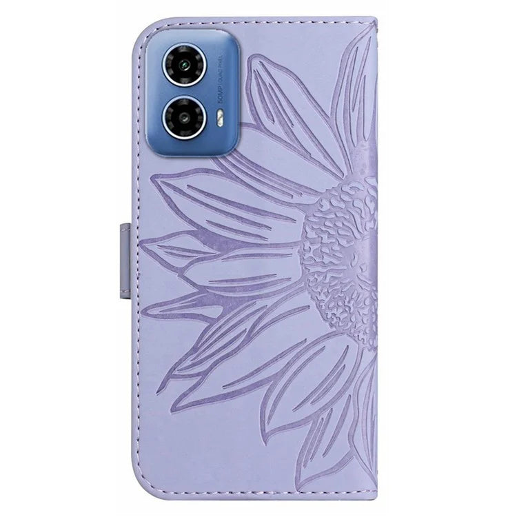 HT04 For Motorola Moto G Stylus 5G (2024) Leather Case Sunflower Pattern Phone Cover with Hand Strap
