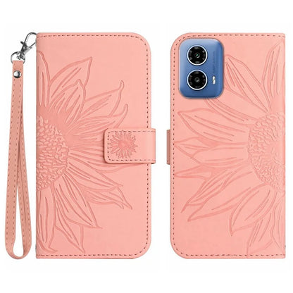 HT04 For Motorola Moto G Stylus 5G (2024) Leather Case Sunflower Pattern Phone Cover with Hand Strap