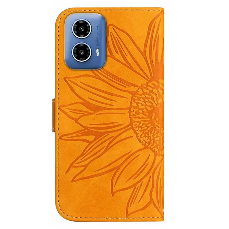 HT04 For Motorola Moto G Stylus 5G (2024) Leather Case Sunflower Pattern Phone Cover with Hand Strap