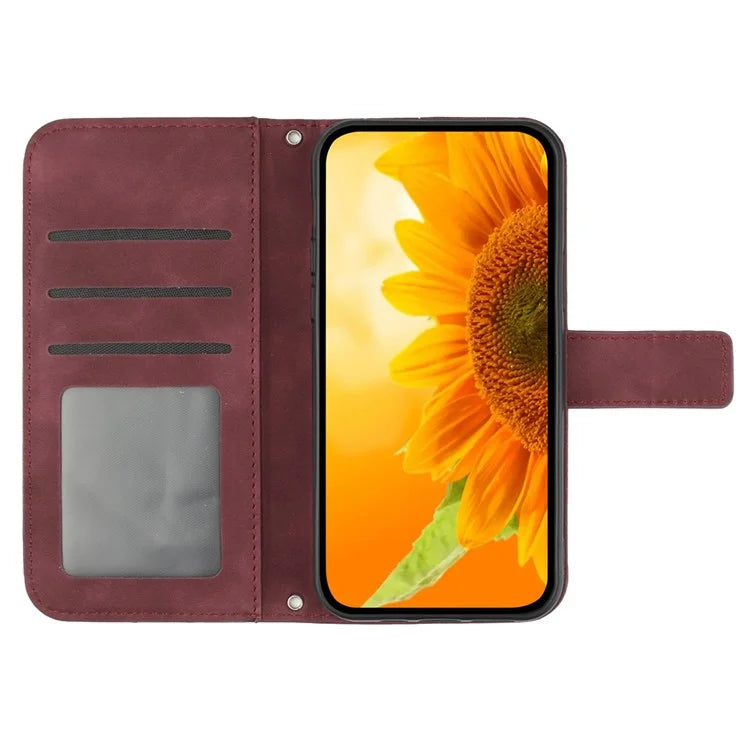 HT04 For Motorola Moto G Stylus 5G (2024) Leather Case Sunflower Pattern Phone Cover with Hand Strap