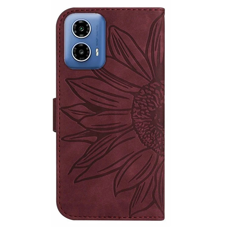 HT04 For Motorola Moto G Stylus 5G (2024) Leather Case Sunflower Pattern Phone Cover with Hand Strap