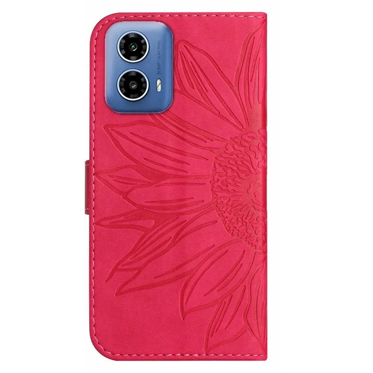 HT04 For Motorola Moto G Stylus 5G (2024) Leather Case Sunflower Pattern Phone Cover with Hand Strap