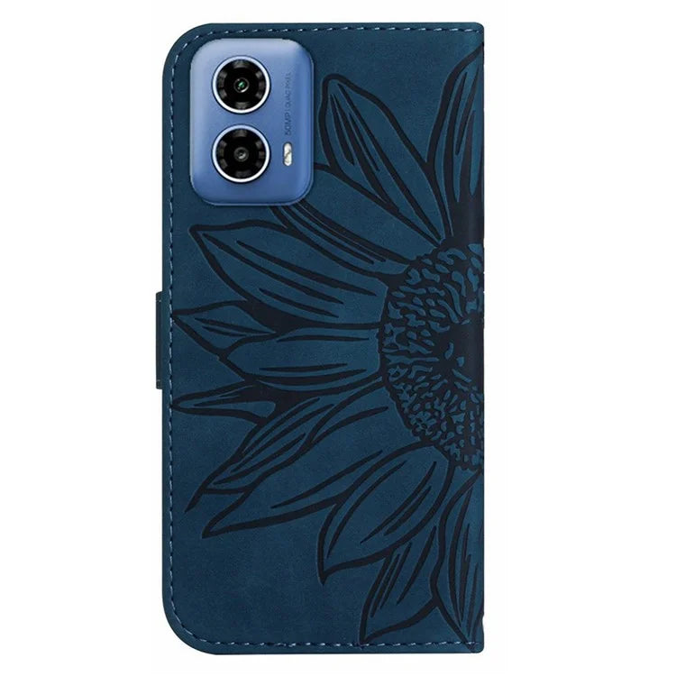 HT04 For Motorola Moto G Stylus 5G (2024) Leather Case Sunflower Pattern Phone Cover with Hand Strap