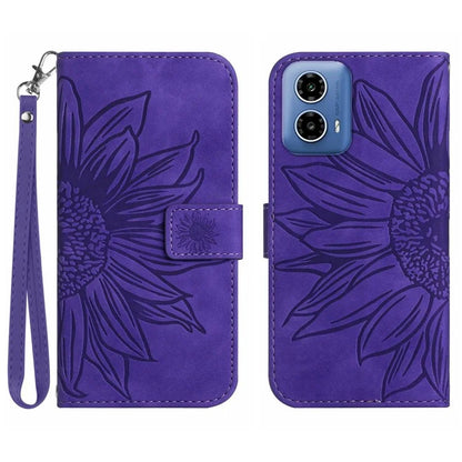 HT04 For Motorola Moto G Stylus 5G (2024) Leather Case Sunflower Pattern Phone Cover with Hand Strap