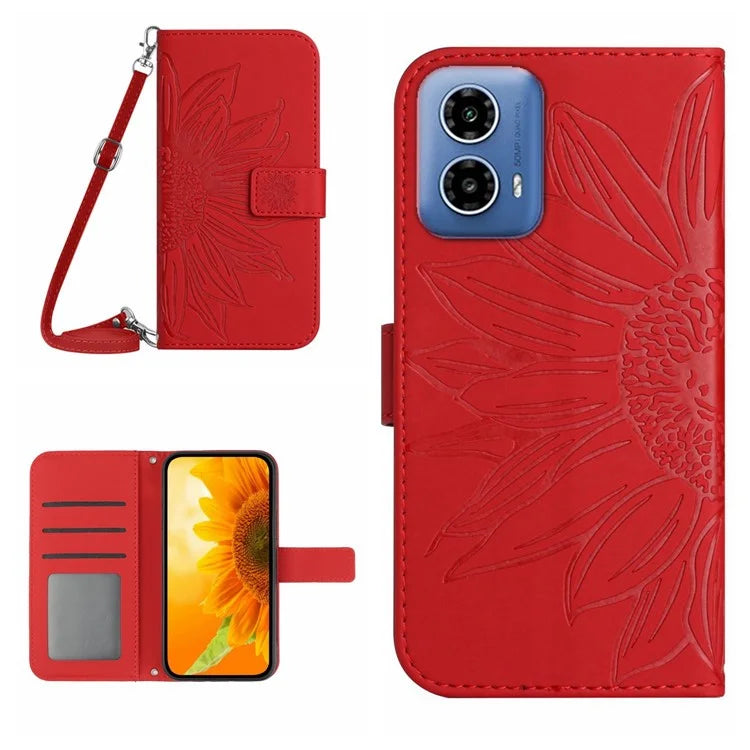 HT04 For Motorola Moto G Stylus 5G (2024) Case Sunflower Skin-touch Phone Cover with Crossbody Strap
