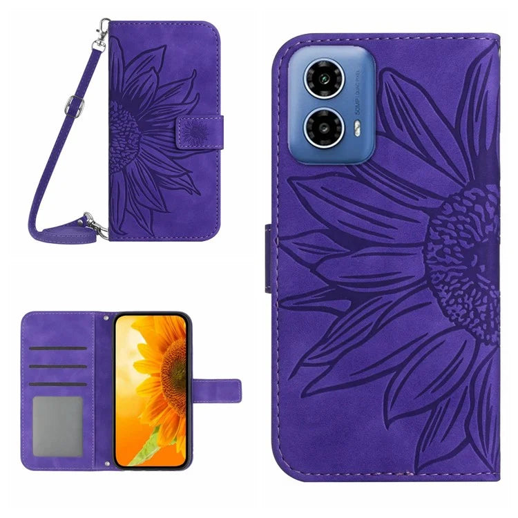 HT04 For Motorola Moto G Stylus 5G (2024) Case Sunflower Skin-touch Phone Cover with Crossbody Strap