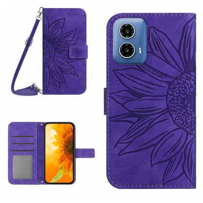 HT04 For Motorola Moto G Stylus 5G (2024) Case Sunflower Skin-touch Phone Cover with Crossbody Strap