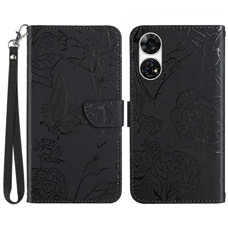 HT03 For ZTE Anshin Family A303ZT Case PU Leather+TPU Anti-scratch Phone Cover with Hand Strap