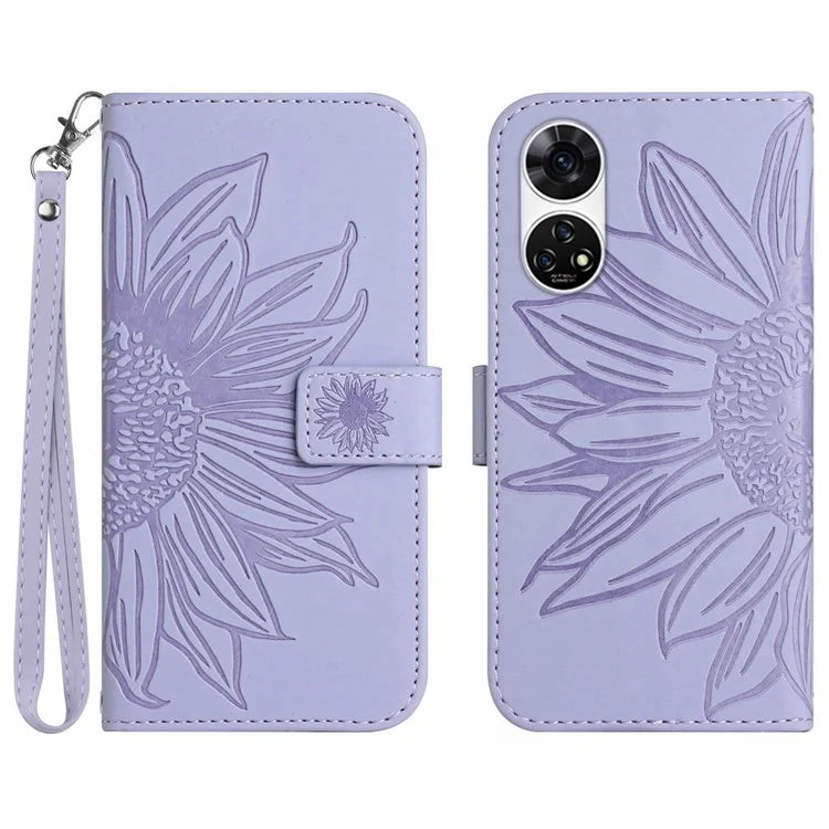 HT04 For ZTE Anshin Family A303ZT Magnetic Case Sunflower Pattern Card Slots Cell Phone Cover