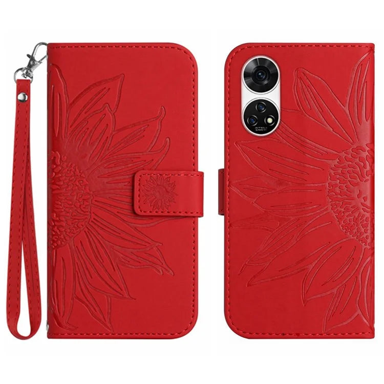 HT04 For ZTE Anshin Family A303ZT Magnetic Case Sunflower Pattern Card Slots Cell Phone Cover