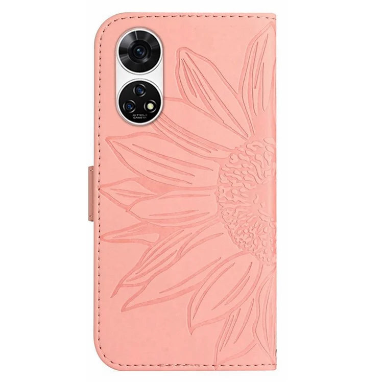 HT04 For ZTE Anshin Family A303ZT Magnetic Case Sunflower Pattern Card Slots Cell Phone Cover