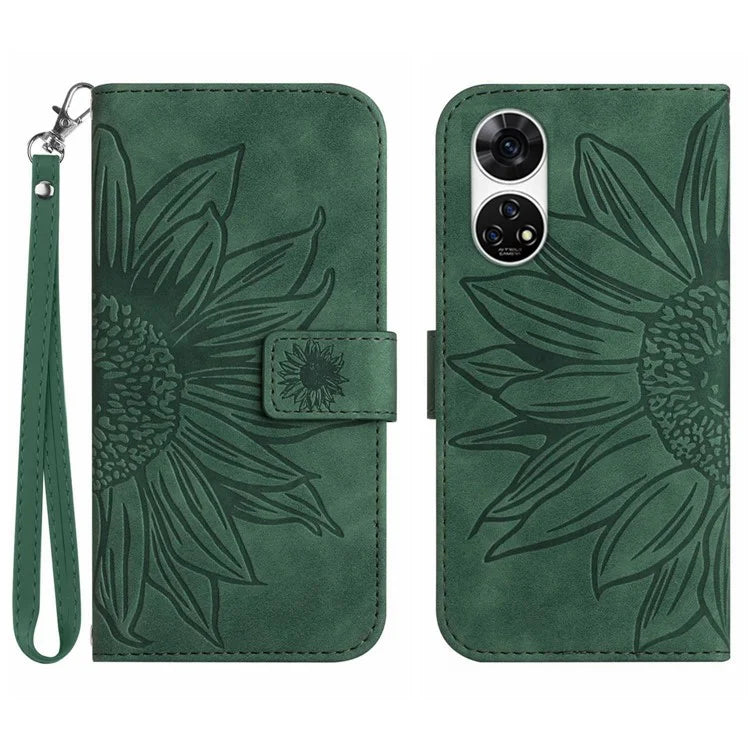 HT04 For ZTE Anshin Family A303ZT Magnetic Case Sunflower Pattern Card Slots Cell Phone Cover