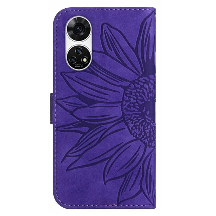 HT04 For ZTE Anshin Family A303ZT Magnetic Case Sunflower Pattern Card Slots Cell Phone Cover