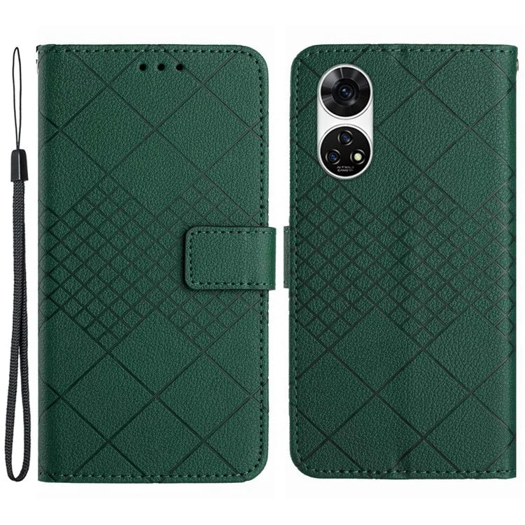 HT06 For ZTE Anshin Family A303ZT Case with Hand Strap Rhombus Litchi Texture Phone Cover